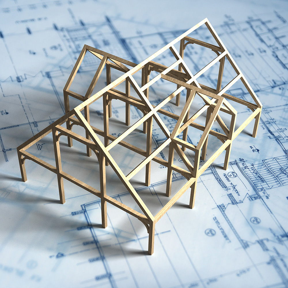 gold house on blueprints